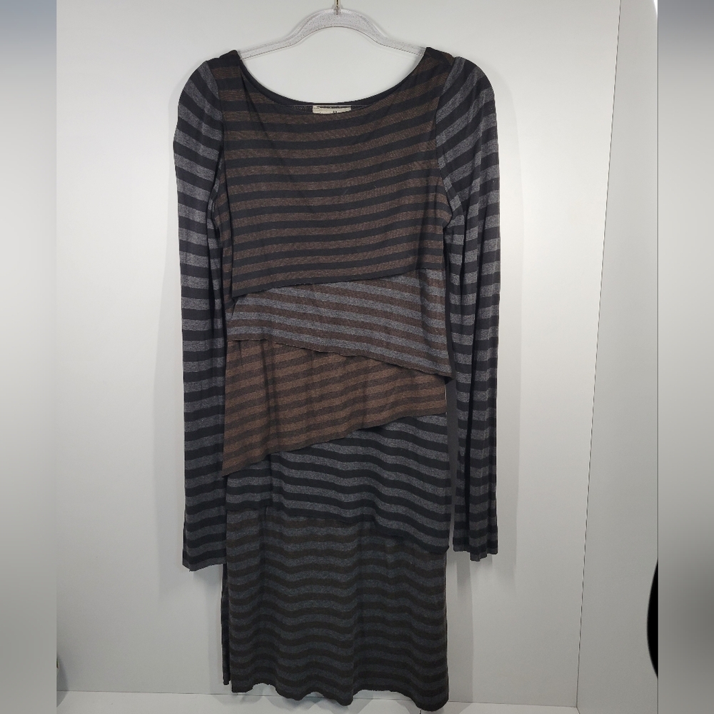 Joseph Ribkoff Black Gray Striped Stretch Long Sleeve Layered Dress Size 8